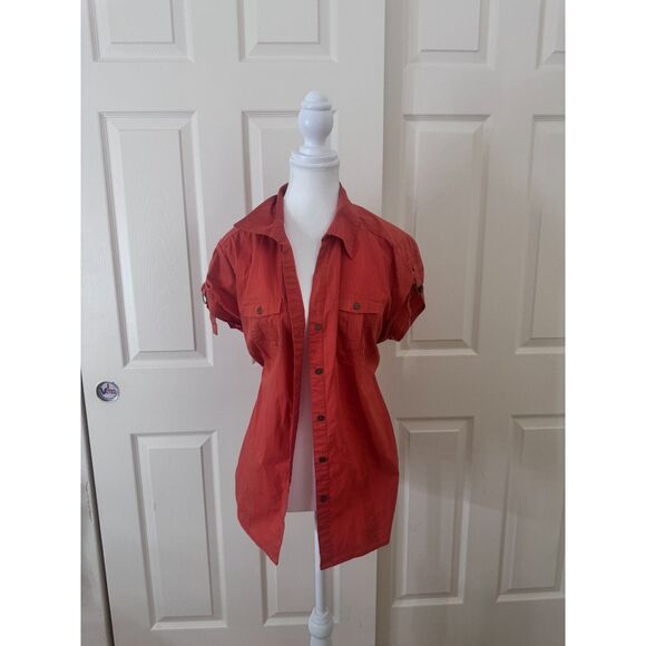CATO Orange Cinched Waist Button Up Top | Size Small (Fits Medium) - Picture 5 of 5